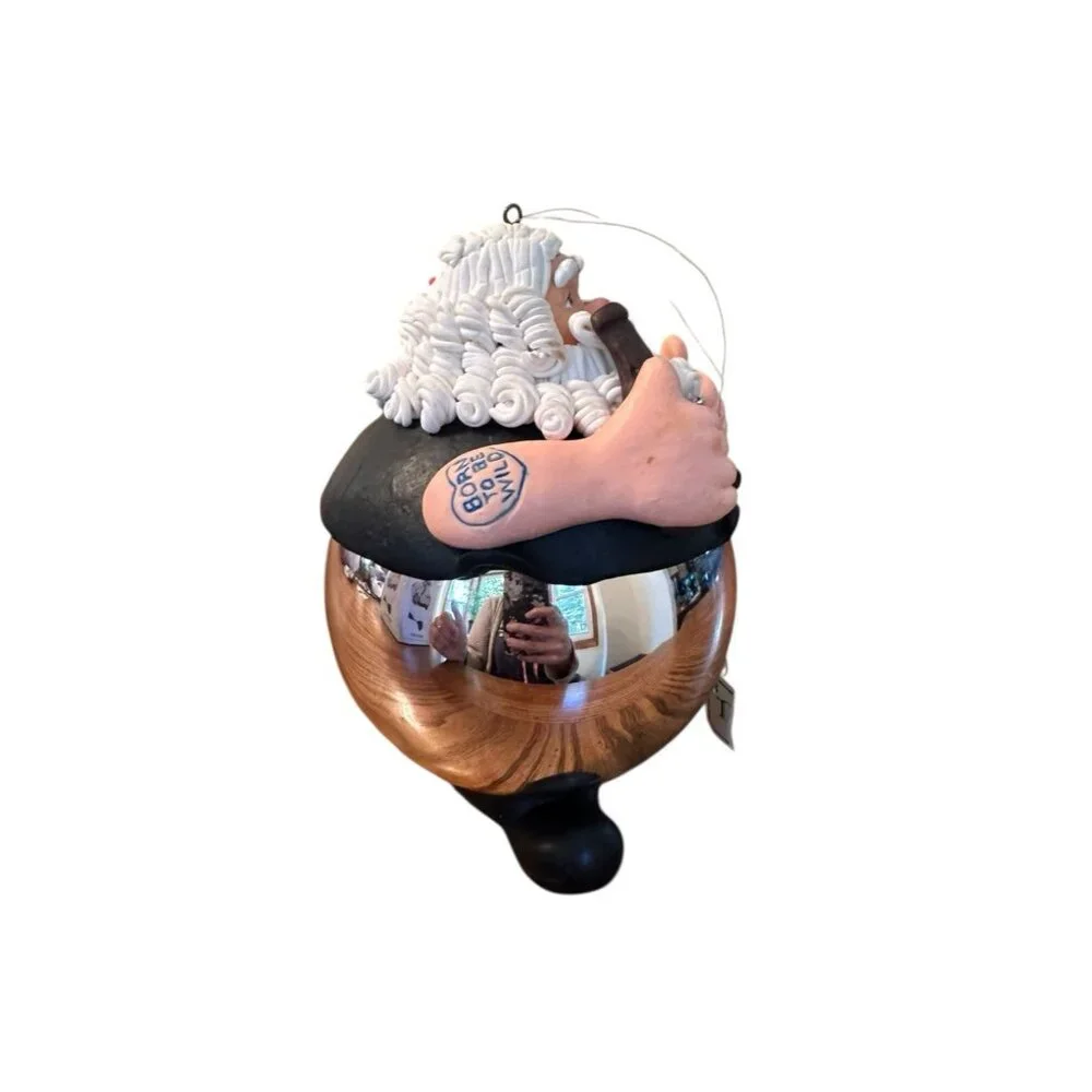 Dept 56 Christmas Santa Biker Round Ornament Tattoo VTG Born to Be Wild 18447 6